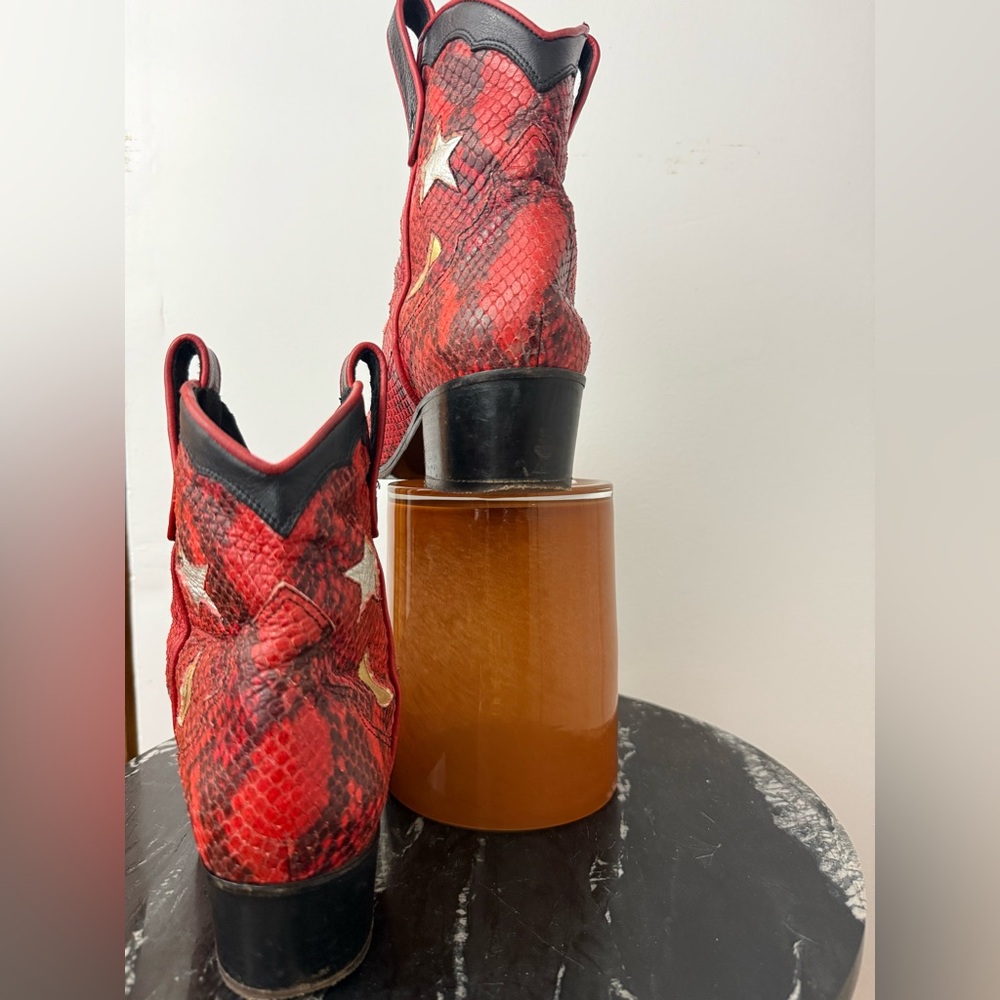 Red and Black Western Boots with Star and Moon design cowboy boot - Picture 8 of 14